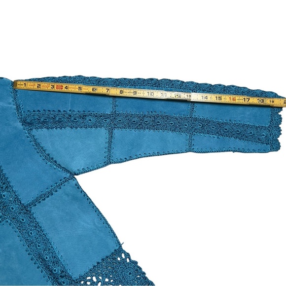 S.M.H Vintage Suede Paneled Crocheted Boho Western Festival Y2K Blazer Coat - Picture 13 of 15